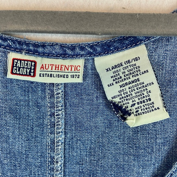 VTG Faded Glory Denim Pinafore Dress XL Jumper Blue Jean 90s Y2K Retro Cottage - Picture 5 of 6